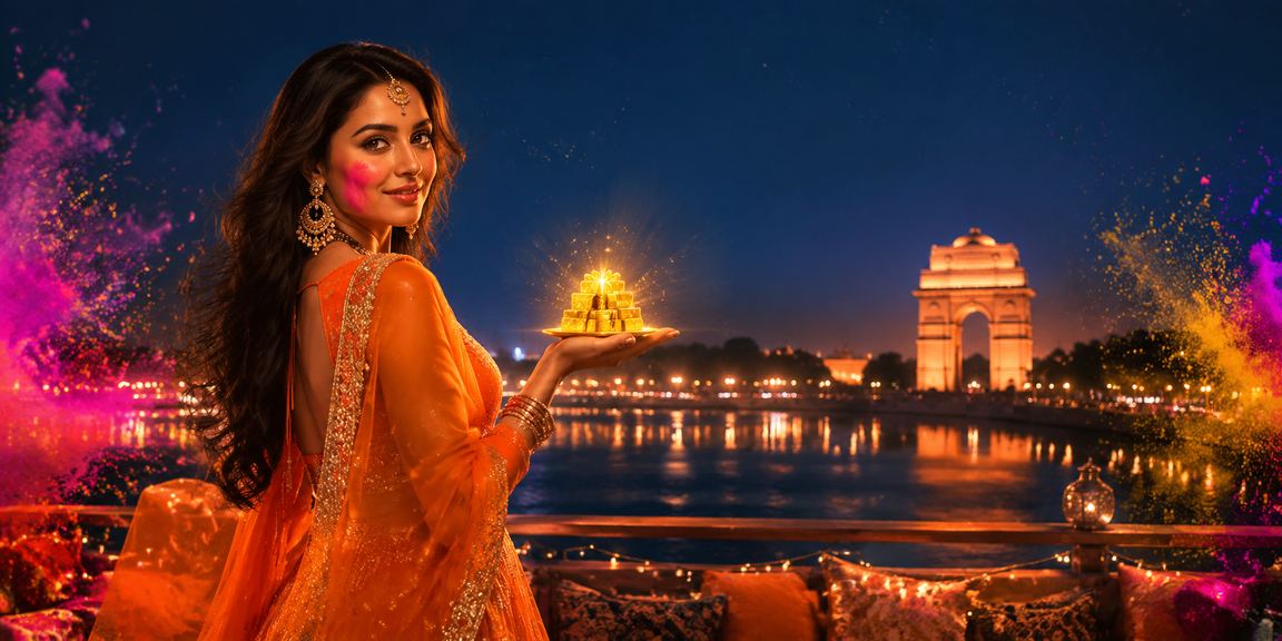 Colorful casino app promotion during Holi festival in Delhi India