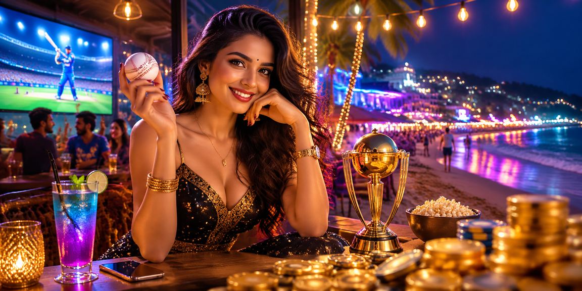 Scenic Indian beach with cricket betting theme